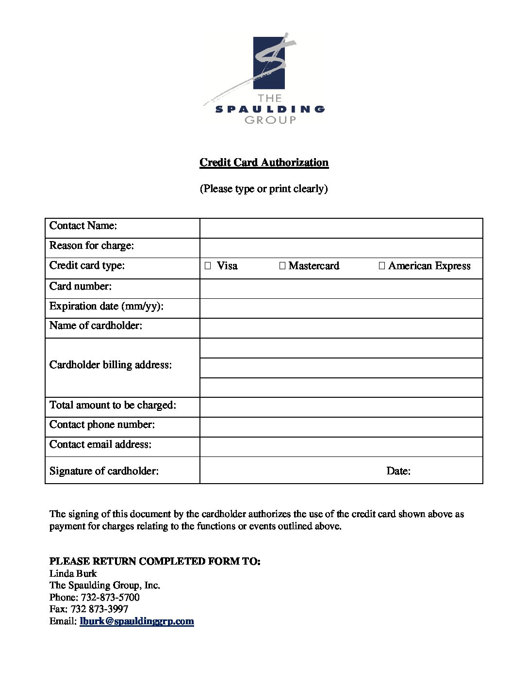Credit Card Authorization Form | TSG
